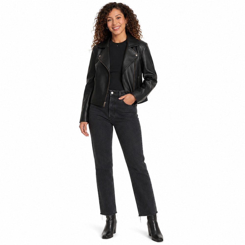 Levi's Womens Moto Jacket Sz XL Black Faux Leather Biker Goth Street Style